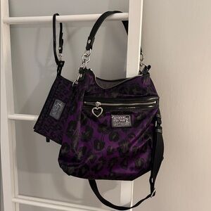 Coach Purple & Black Leopard Crossbody/ Should Purse with matching wallet
